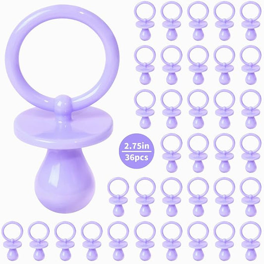 36 Plastic Pacifiers for Baby Shower Game, 2.75’’ Baby Shower Pacifiers, Purple Pacifiers for Baby Shower Decoration DIY, Gender Reveal Party Table Scatter/Baby Shower Party Favors (Purple)