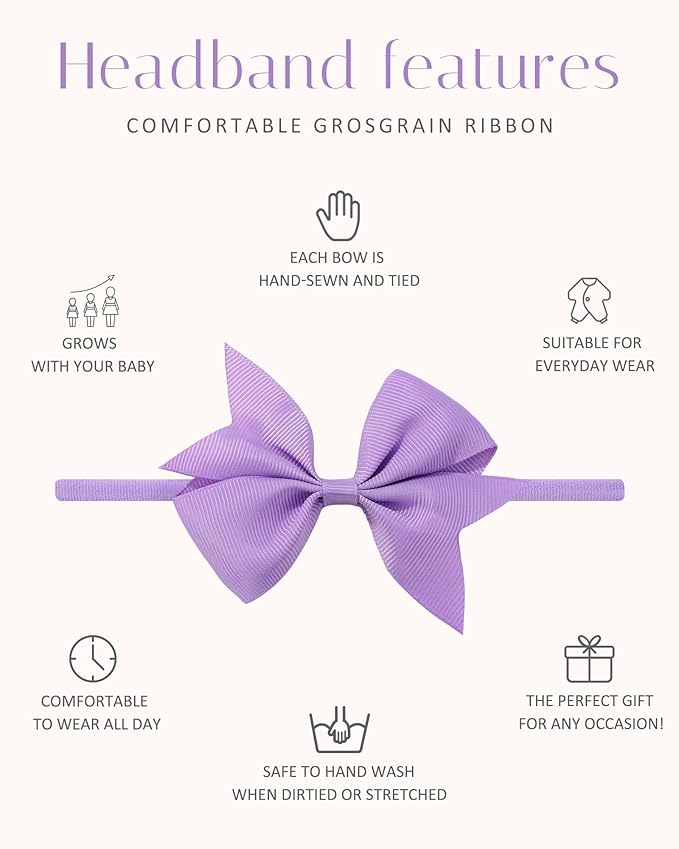 jollybows 40pcs Baby Girls Grosgrain Ribbon Hair Bows Headbands 4" Hair Band Hair Accessories for Infants Newborn Toddler