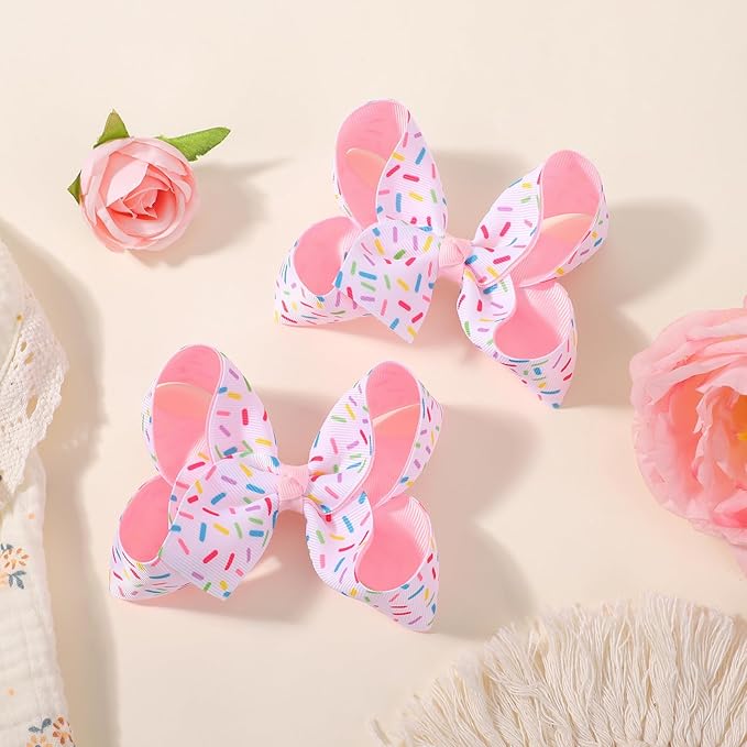 YHXX YLEN 2PCS 4.5 Inch Hair Bows for Girls, Birthday Grosgrain Ribbon Bows with Alligator Clips, Sprinkle Confetti Style Hair Accessories for Toddlers Kids Girls