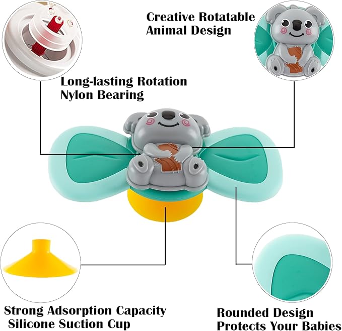 Hundredmore 3PCS Suction Cup Spinner Toy for Baby 12-18Months, Bath Toys for Toddlers 1-3, Boys and Girls 1st Birthday Sensory Toys Gifts