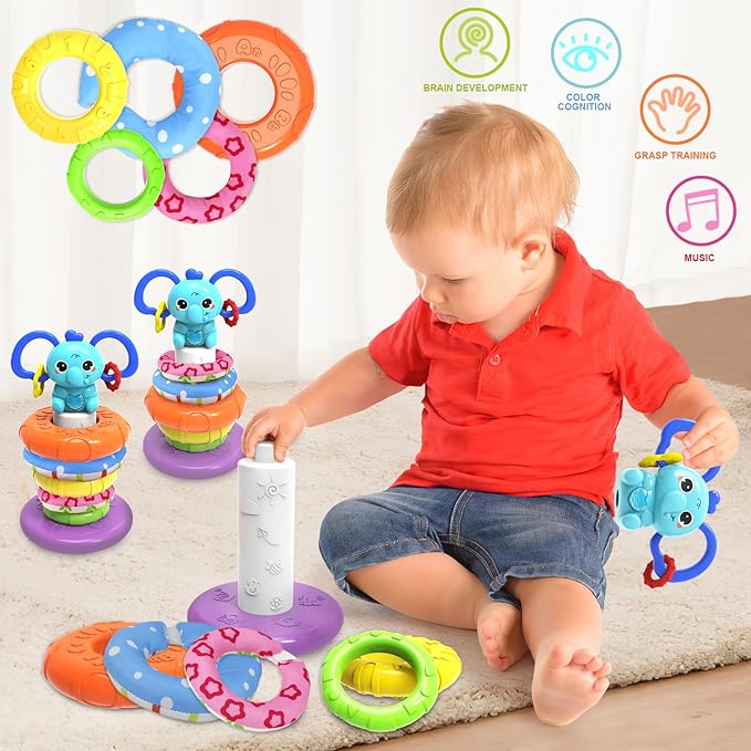 Baby Toys 6 to 12 Months,Montessori Toys for 1 Year Old,Stacking Building Blocks,Busy Cube,Sensory Educational Learning Toy Birthday Gift for Toddlers Age 1-3