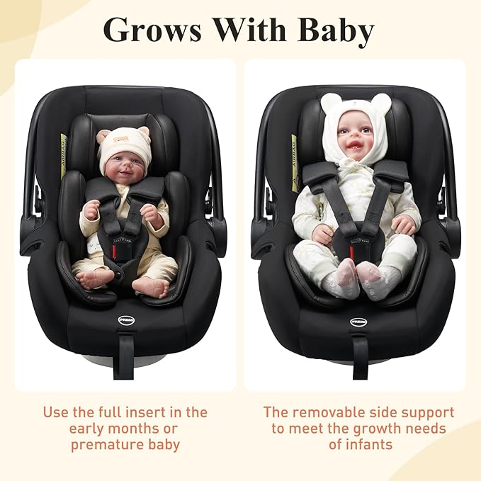 Innokids Infant Car Seat Insert, Baby Head Body Supports for Newborn, Soft and Padded, Detachable Head and Side Support for Carseats, Strollers, Swings (Black)