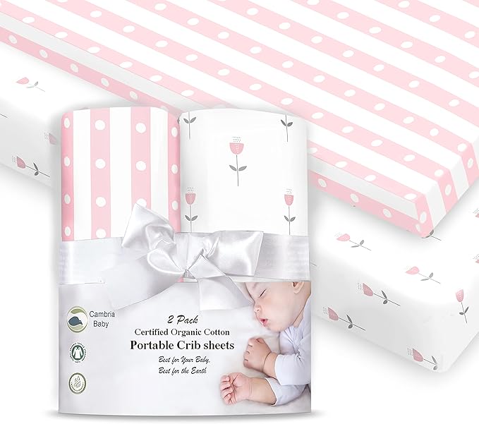 100% Organic Cotton Fitted Sheets Fit and are Compatible with Graco Pack n Play, Babyletto, Pamo Babe, Hiccapop, Dream on Me, Evenflo, Baby Trend Portable/Mini Crib/Playards. 2 Pk