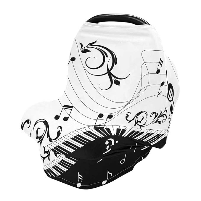 Music Note Piano Keyboard Floral Branch Musical Symbol Stretchy Baby Car Seat Cover Infant Canopy Nursing Covers Breastfeeding Cover Breathable Windproof Winter Scarf for Boys Girls
