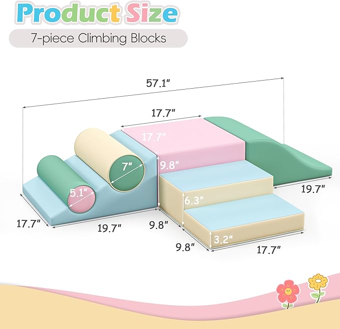 TOLEAD Foam Climbing Blocks for Girls Toddlers,Pink Soft Play Set Ball Pit,Climb & Crawl Foam Playset for Kids, Toddler Climber Indoor with Pad,Easy to Clean