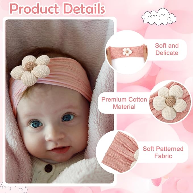 4 Pack Baby Girl Flower Headbands and Socks, Cute Floral Non-Slip Grippy Socks Soft Hairbands Hair Accessories for Newborn Infant Toddler