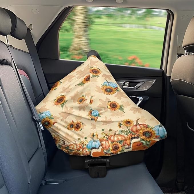 AFPANQZ Sunflower Pumpkin Stretchy Baby Car Seat Covers Nursing Breastfeeding Cover Breathable Multiuse Infant Carseat Canopy Stroller Cover Scarf All Seasons