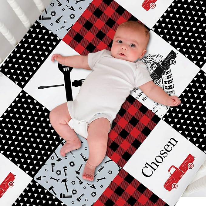 Personalized Pack and Play Sheets with Name, Custom Name Baby Mini Crib Sheets for Baby Boys Girls, Name Pack n Play, Fitted Sheet with Name, Soft and Breathable Material (Truck)