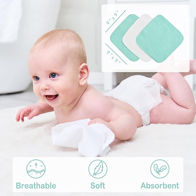 Viviland Baby Towels and Baby Wash Cloths Set Hooded Baby Towels Baby Wipes Absorbent Bath Face Towels Burp Cloths or Face Towels for Girl Boy 6-Pack Size 28 x 28 Inch(Green Bear)