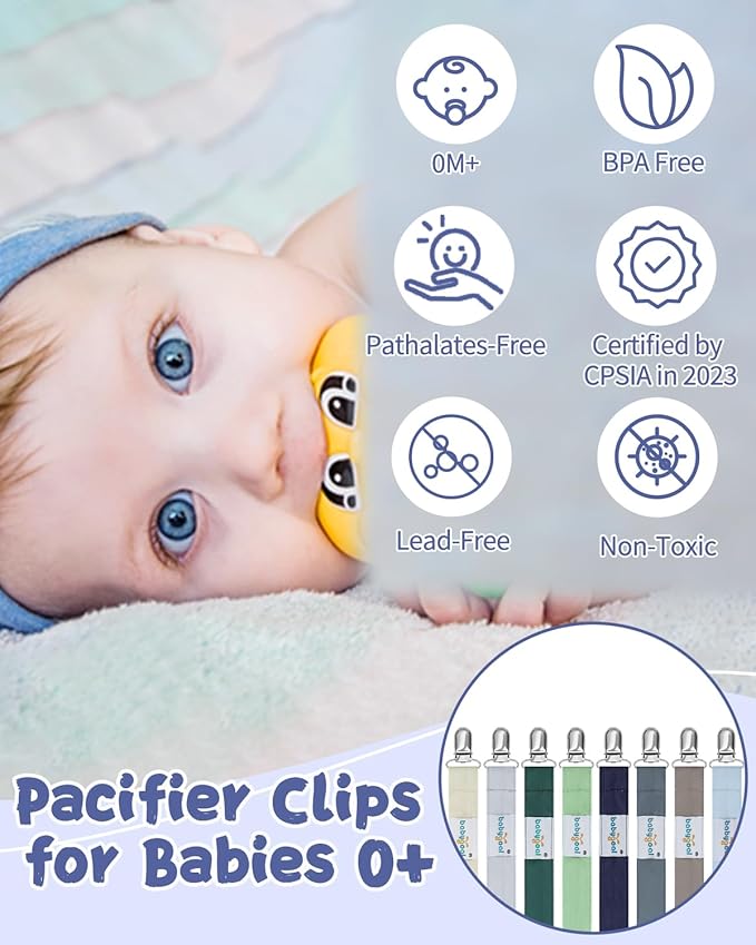 babygoal Baby Neutral Pacifier Clips, 8 Pack Binky Paci Holder Clip for Babies Boys and Girls Fits Most Pacifiers and Binkies