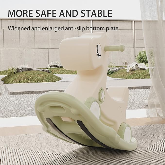 4-in-1 Rocking Horse Toy for Toddlers 1-3 | Plastic Push Walker with Balance Board & Wheels, Ride-On Rocker Gift for 1 Year Old Boys Girls(Green)