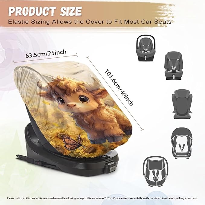 XYZCANDO Highland Cow Baby Car Seat Cover for Travel Cute Carseat Covers Baby Washable Infant Car Seat Protector Replacement Car Seat Sun Cover for Baby Soft Baby Travel Accessories