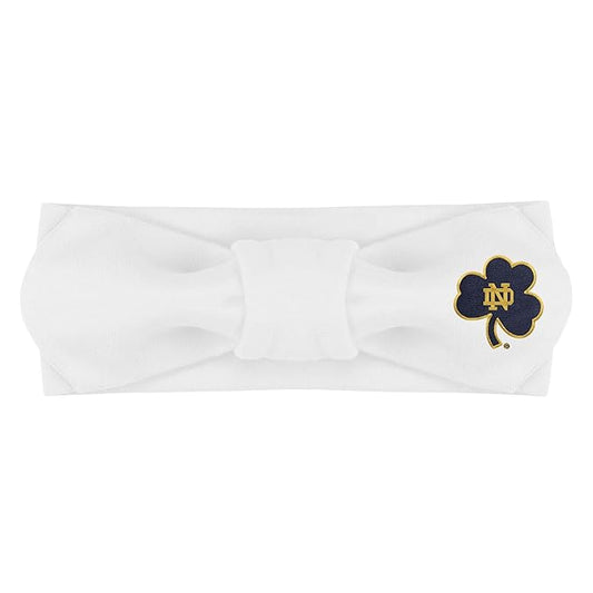 Creative Knitwear Notre Dame Fighting Irish Infant Girls White Solid Hair Knot Headband Embroidered Logo - Size Newborn - 4T