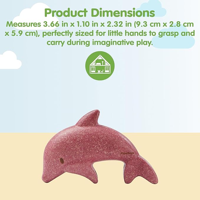PlanToys® Wooden Dolphin Figurine | Montessori Inspired Toy for Imaginative and Creative Play | Eco Friendly Ocean Animal Figure for Bath and Water Play