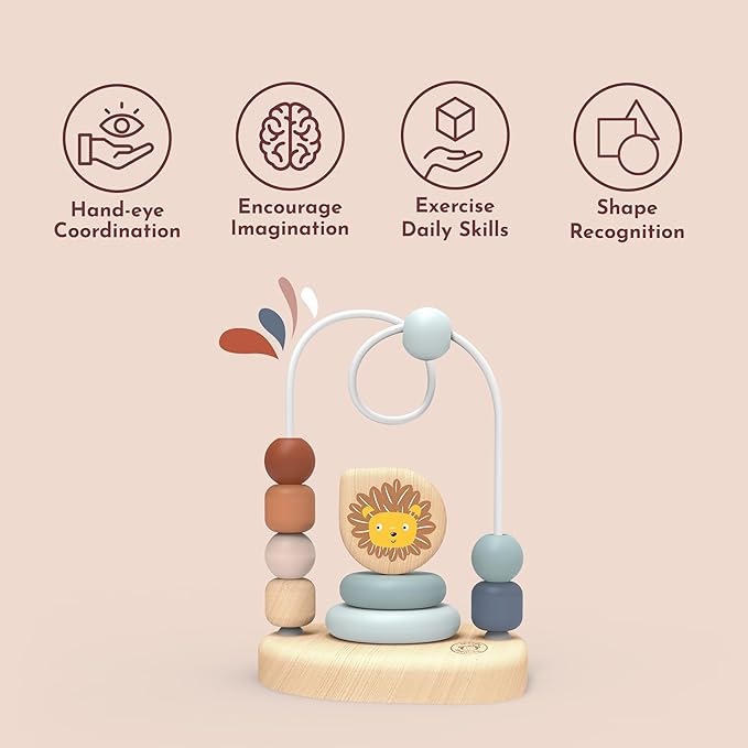 Speedy Monkey Lion Bead Maze, Colorful Wire Frame Toy with 7 Soft Beads, Promotes Dexterity, Hand-Eye Coordination & Color Recognition, Non-Toxic Paint, Ideal for Kids 1-3 Years