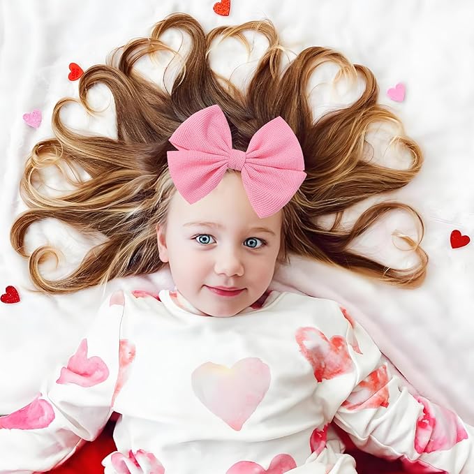 Valentine's Red Baby Bow Headbands for Baby Girls Pink Handmade Bows Newborn Nylon Headbands Valentine's Day HairAccessories for Infants Toddlers (Red White Pink)