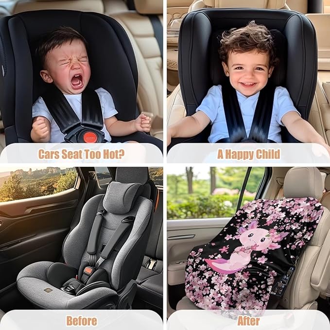 Axolotl Car Seat Cover for Baby Carseat, Cherry Blossom Car Seat Sun Shade Cover, Easy to Install, Sun Protection Reflector UV Ray Helpers