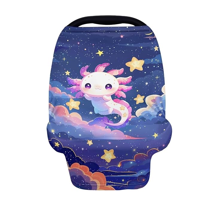 Biyejit Carseat Cover Girls, Multiuse - Nursing Breastfeeding Covers Car seat Canopy, Stretchy Soft Breathable-Starry Night Axolotl