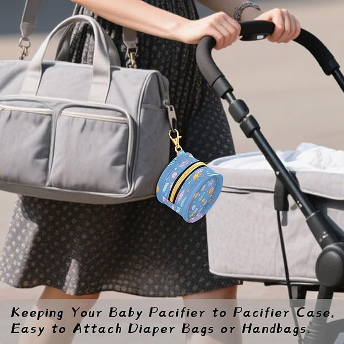 Pacifier Holder with Clip Pacifier Case for Diaper Bag Round Baby Pacifier Pouch Box Bag Portable Blue Polka Dot Easter Egg