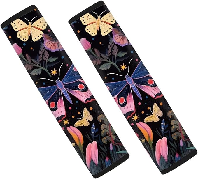 Butterfly Car Seat Belt Pads Black Seat Belt Pads for Adults Seat Belt Cushion Universal Seatbelt Covers 2 Pieces Auto Seat Strap Pads