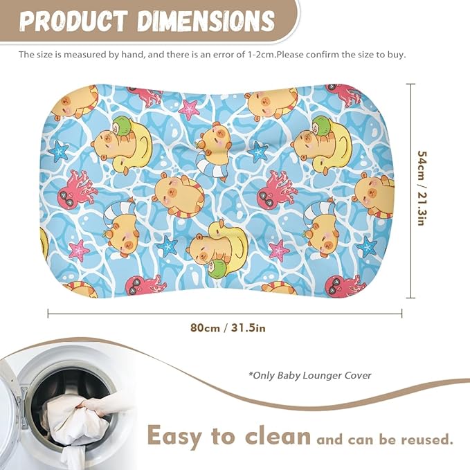 Summer Capybara Baby Lounger Cover for Boys Girls Newborn Infant Lounger Covers 31.5'' x 21.3'' Soft and Breathable Nest Replacement Slipcover Cute Octopus Print Snuggle Me Cover
