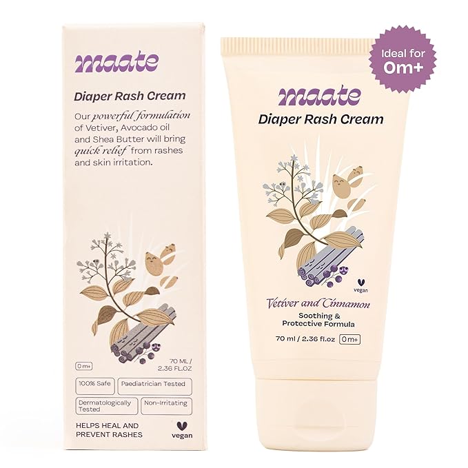 MAATE Baby Diaper Rash Cream | Provides Healing, Prevent Rashes & Irritation | Enriched with Vetiver, Cinnamon and Rosemary Oils | Dermatologically Tested & Vegan | (70 ml)