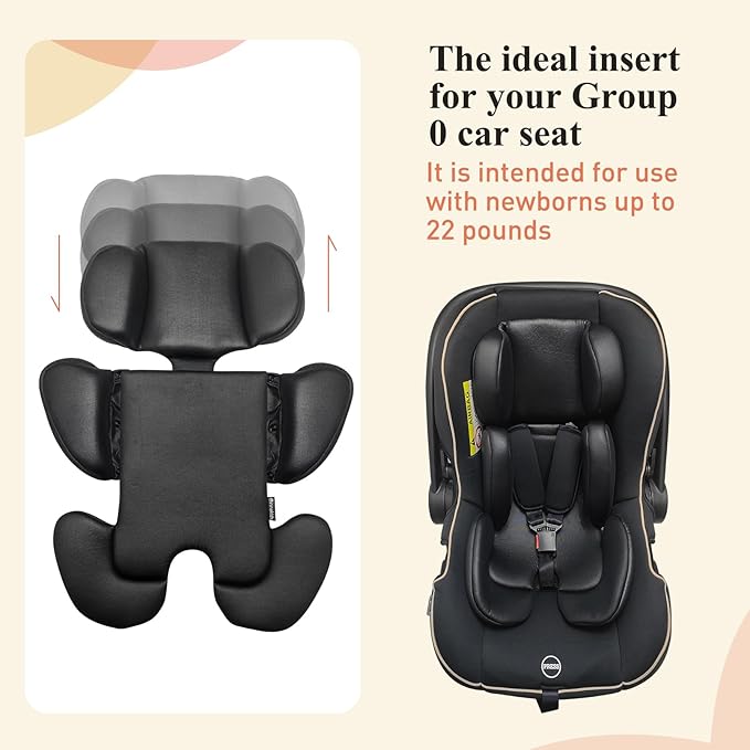 Innokids Infant Car Seat Insert, Baby Head Body Supports for Newborn, Soft and Padded, Detachable Head and Side Support for Carseats, Strollers, Swings (Black)