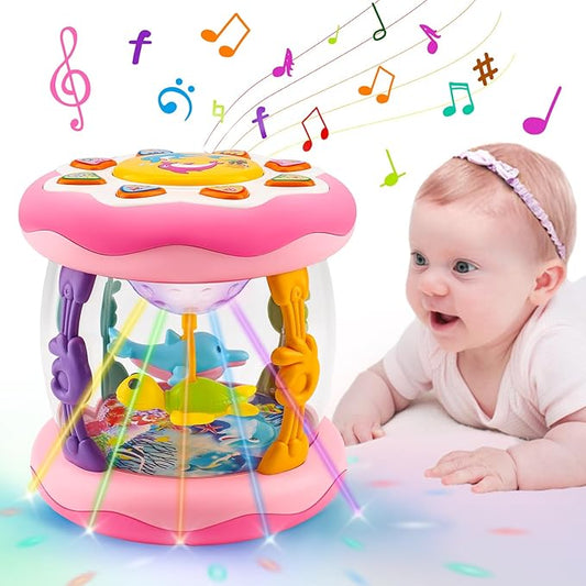 Baby Girls Toys 0-6 Months Ocean Projector Rotating Musical Light Up Tummy Time Toy Infant Aquarium 0-3 4 5 6 7 8 9 Months Crawling Toys Babies 6-12 Month Girl 1 Year Old Birthday Newborn Shower Gifts