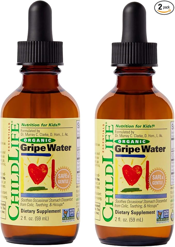 CHILDLIFE ESSENTIALS Organic Gripe Water for Babies - Gripe Water Newborn, Gas Drops for Newborns, Baby Drops for Gas & Colic Relief, Infant Gas Relief with Ginger, Fennel, Dill - 2 Fl Oz (Pack of 2)