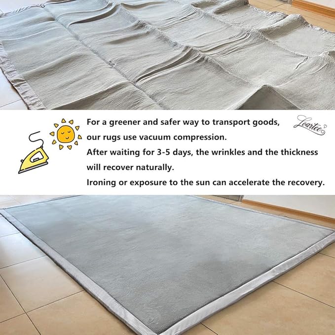Loartee Nursery Rug Coral Velvet Crawling Rugs Mat Area Rugs Play Crawling Mat(6'7"x9'10", Gray) for Toddler Children Play Mat Yoga Mat Exercise Pads Carpet