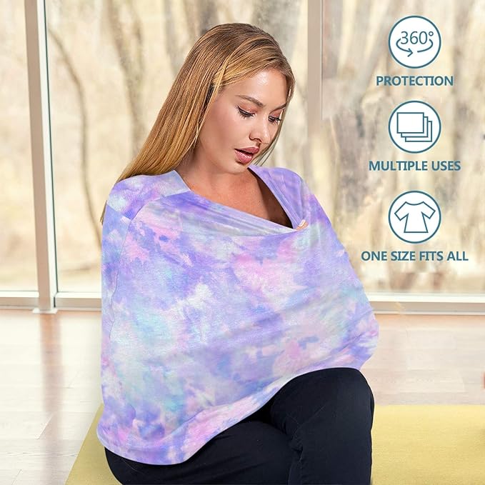 Nursing Cover Breastfeeding Scarf Rainbow Tie Dye Baby Car Seat Covers Floral Pastel Soft Breathable Infant Carseat Canopy Stroller Cover for Boys Girls