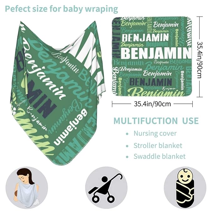 Personalized Baby Car Seat Cover for Boys Girls, Custom Monogram Nursing Covers for Breastfeeding with Name, Infant Stroller Cover, Optional Baby Bib, Baby Swaddle Set for Newborn Infant