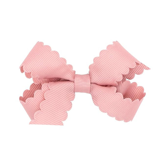Wee Ones Girls' Classic Grosgrain Hair Bow with Scalloped Edges, No-Slip Hair Clip, Handmade, Sweet Nectar, Mini