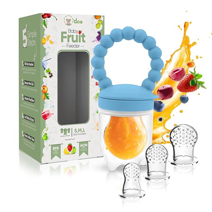 O’doe Fruit Feeder | Baby Fruit Feeder Pacifier with 1 Feeders and 3 Nipples | BPA-Free, Baby Food Feeder and Fruit Teether for Babies | Silicone Pacifier and Teething Soother | Ideal for Baby Feeding