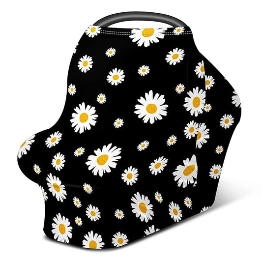 Baby Car Seat Stroller Covers White Yellow Daisy Flower Nursing Cover Breastfeeding Scarf Soft Breathable Stretchy Coverage Carseat Canopy Cover for Boys and Girls Soft Breathable Multi Use