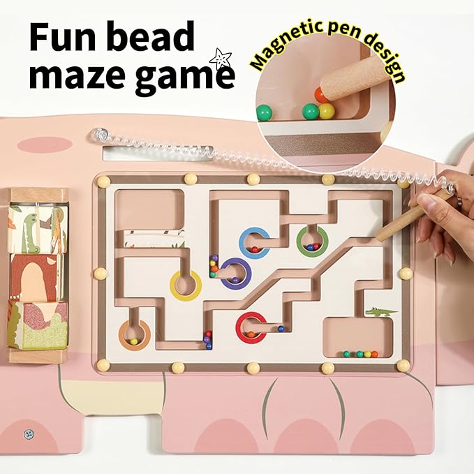 SHIERDU Interactive Pink Crocodile Wall Game - Wooden Educational Toy with 10+ Games for Kids (3+), STEM Learning, Hand-Eye Coordination & Sensory Development