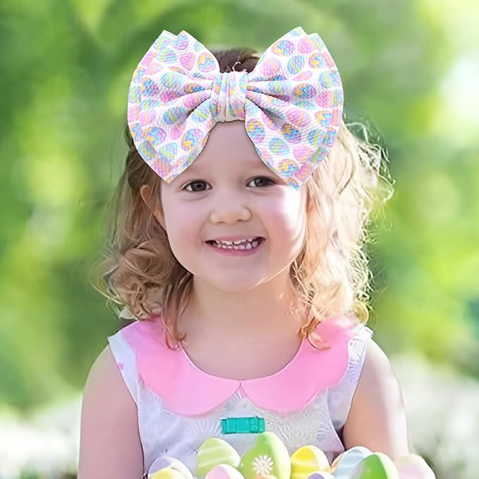YanJie 7" Easter Headbands Egg Bows Headbands Girls Newborn Infant Nylon Hairbands Bunny Headband Easter Hair Accessories White Purple Party Costume