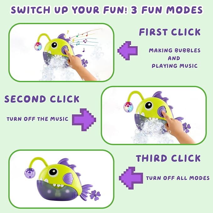 Baby Bath Toys for Toddlers, Light Up Fish Bubble Machine with 3 Dinosaur Water-Activated Toys, Shower Bathtub Toys for Kids Ages 3-8, Birthday Gift Easter for Boys Girls (Green)
