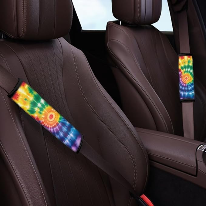 Rainbow Tie Dye Car Seat Belt Cover 4 Pack Seatbelt Shoulder Strap Covers Soft Car Seat Belt Pad Cushion Shoulder Pads for Kids Car Interior Accessories Universal Car Seat Belt Pads Cover
