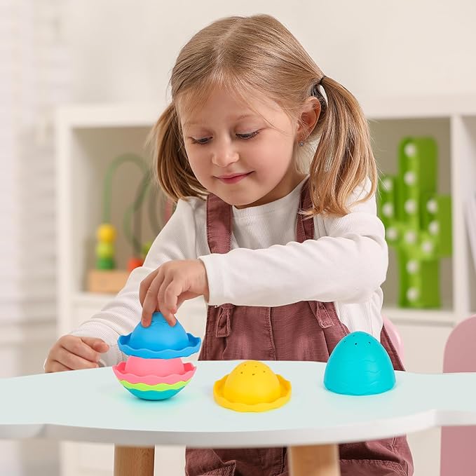 ArtCreativity Egg Stacking Bath & Pool Toys for Toddlers – 7-Piece Nesting Water Toy Set with Drainage Holes – Baby Bathtub & Pool Toy – Colorful Mold-Free Toys for Babies, Toddlers & Kids - Ages 1+