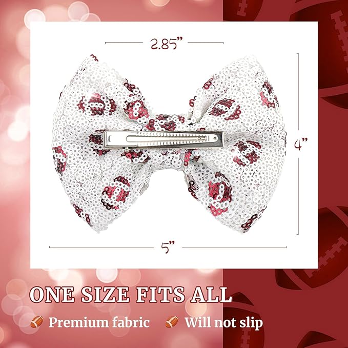 Cute Football Bows Hair Clips Sparkle Sequin Bows for Toddler Girls Football Accessories Glitter Bows for Girls Gifts for Women Big Hair Clips