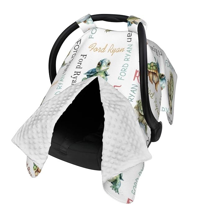 Personalized Winter Baby Car Seat Cover with Name Turtle Winter Car Seat Cover for Baby Seat or Stroller Custom Infant Car Seat Covers Minky Blankets Nursing Cover Breastfeeding Scarf