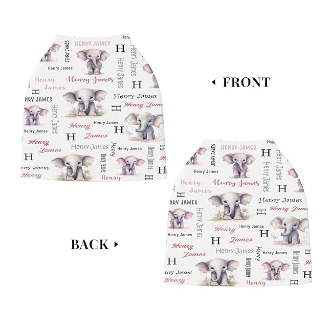 Personalized Baby Car Seat Covers for Babies, Custom Elephant Nursing Breastfeeding Carseat Canopy with Name, Infant Stroller Covers for Newborn Girls Boys, Breathable Carseat Cover