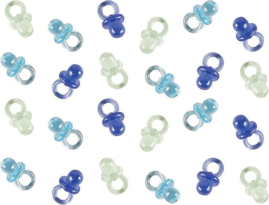 Mini Multi Blue Plastic Pacifier Favors - 1" x .5" (24 Pc) - Perfect for Baby Showers, Parties & DIY Decor