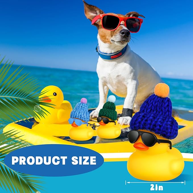 Chivao 12 Pcs Mini Rubber Ducks with Sunglasses/ Glasses and Hats/ Necklace, Cruise Rubber Ducks in Bulk Valentine Gift Small Bathtub Toy for Hiding Party Favor(Lovely Style,Yellow)