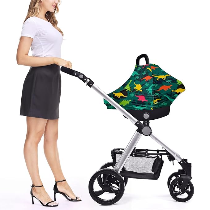 Baby Car Seat Stroller Covers Dinosaur Silhouettes Nursing Cover Breastfeeding Scarf Soft Breathable Stretchy Infant Car Canopy Coverage Carseat Cover for Boys and Girls Multi Use