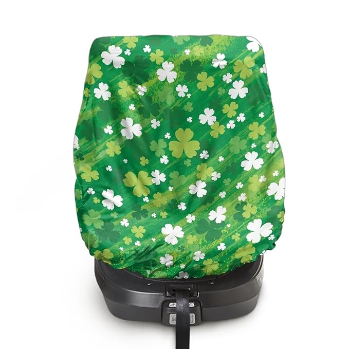 St. Patricks Day Car Seat Cover, Green Leaf Car Seat Sun Shade Cover St. Patricks Day Decor Cooler Temperature Infant Car Seats Reflective Heat Protector, UV Protection Toddler Carseat Cover
