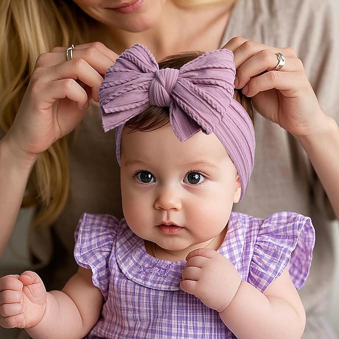 LemonSpace Handmade Baby Girls Headbands Soft Stretchy Nylon Hair Bands Hair Accessories with Bows for Newborn Baby Girls Infant Toddlers Kids (Purple)