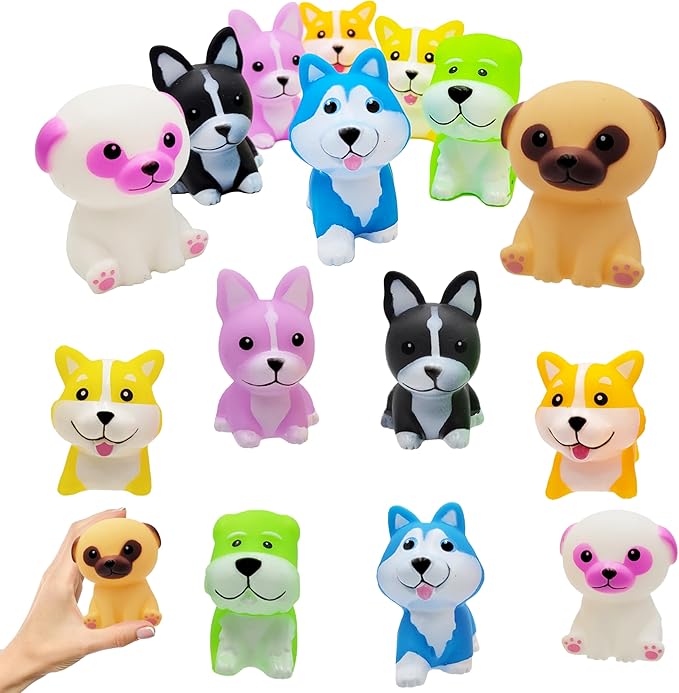 Chochkees Assorted Rubber Dog Toy Doggies for Kids and Toddlers, Bath Birthday Baby Showers Classroom, Summer Beach and Pool Activity, 2" Inches (6-Pack)