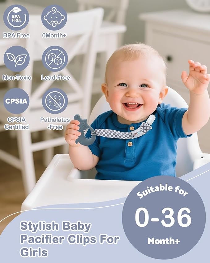 ALVABABY Pacifier Clips 8 Pack Pacifier Binky Paci Holder Leashes for Teethers 8DP16A